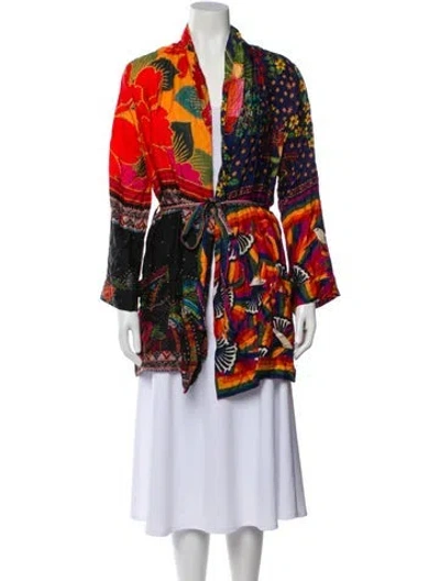 Pre-owned Farm Rio Printed Robe In Red