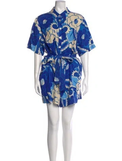 Pre-owned Farm Rio Printed Romper In Blue