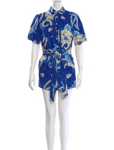 Pre-owned Farm Rio Printed Romper In Blue