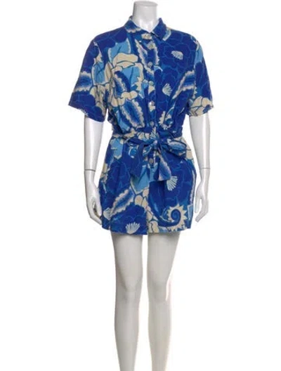 Pre-owned Farm Rio Printed Romper In Blue