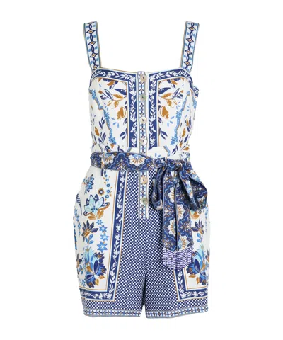 Farm Rio Printed Romper Jumpsuit In Blue
