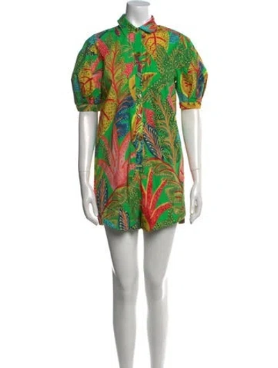 Pre-owned Farm Rio Printed Romper W/ Tags In Green
