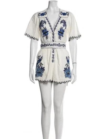 Pre-owned Farm Rio Printed Romper W/ Tags In White