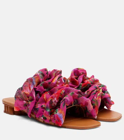 Farm Rio Printed Ruffled Sandals In Pink