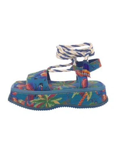 Pre-owned Farm Rio Printed Sandals In Blue