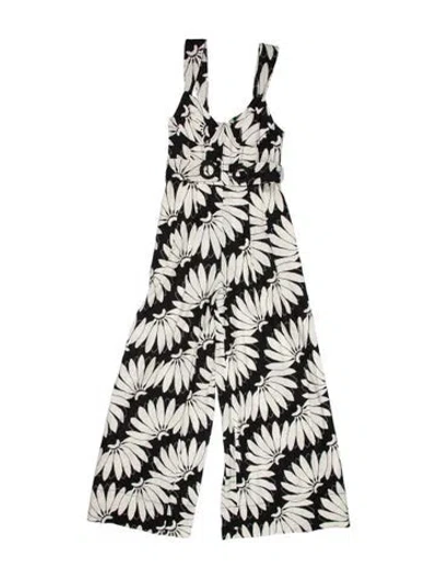 Pre-owned Farm Rio Printed Scoop Neck Jumpsuit In Black