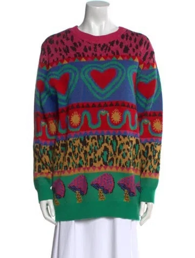 Pre-owned Farm Rio Printed Scoop Neck Sweater In Pink