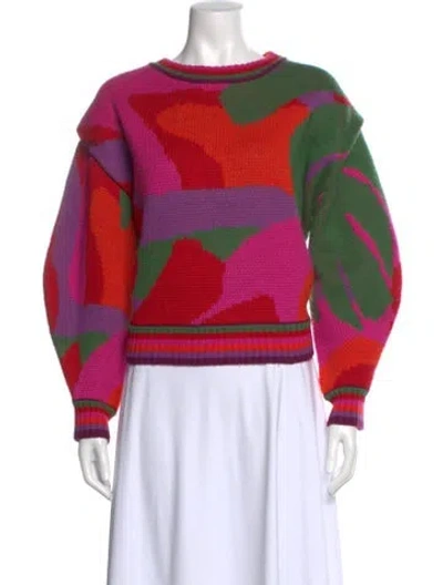 Pre-owned Farm Rio Printed Scoop Neck Sweater In Pink