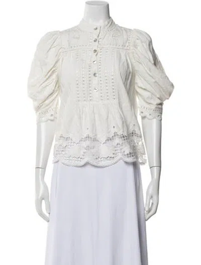 Pre-owned Farm Rio Printed Short Sleeve Blouse In Neutral