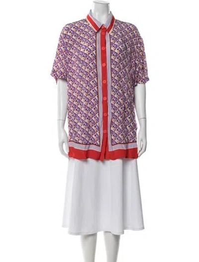 Pre-owned Farm Rio Printed Short Sleeve Blouse In Purple