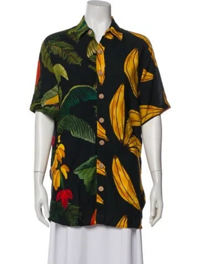 Pre-owned Farm Rio Printed Short Sleeve Button-up Top In Multi