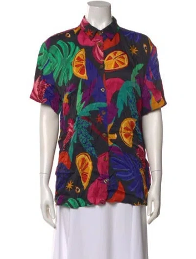 Pre-owned Farm Rio Printed Short Sleeve Button-up Top In Multi