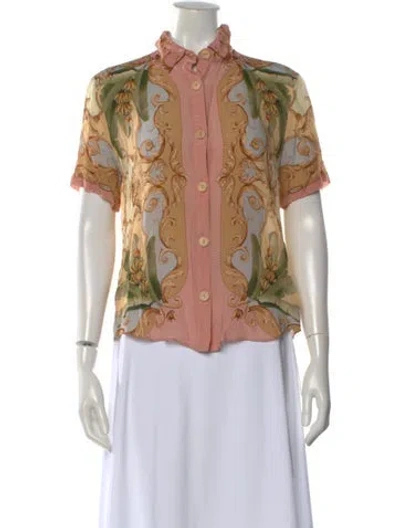Pre-owned Farm Rio Printed Short Sleeve Button-up Top In Multi