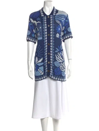 Pre-owned Farm Rio Printed Short Sleeve Tunic In White