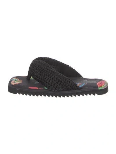 Pre-owned Farm Rio Printed Slides In Black