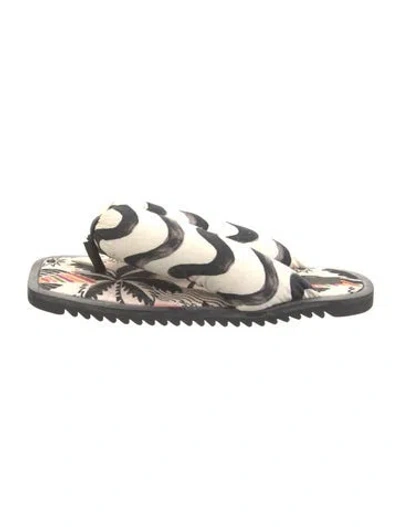 Pre-owned Farm Rio Printed Slides In Neutral