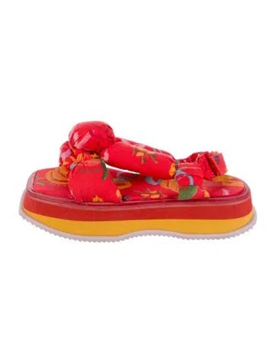 Pre-owned Farm Rio Printed Slides In Red