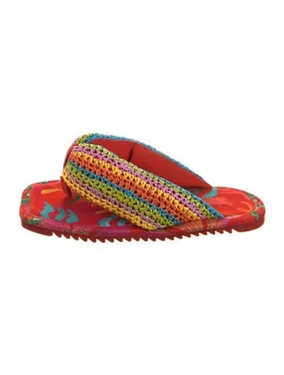 Pre-owned Farm Rio Printed Slides In Red