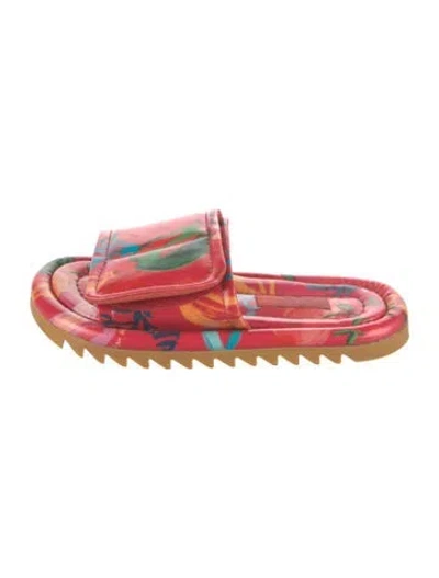 Pre-owned Farm Rio Printed Slides In Red