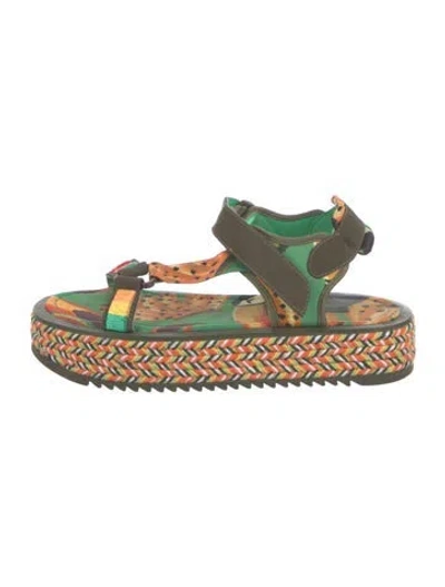 Pre-owned Farm Rio Printed Slingback Sandals In Green