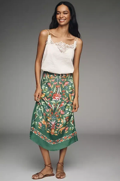 Farm Rio Printed Slip Maxi Skirt In Green