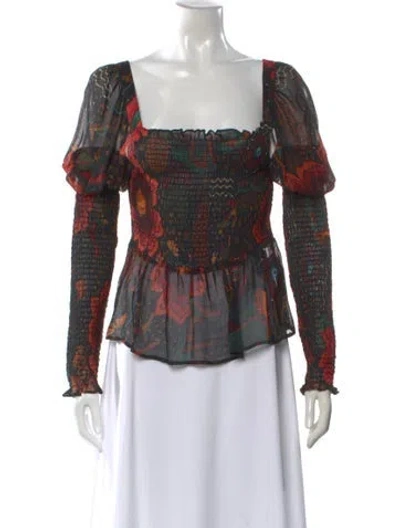 Pre-owned Farm Rio Printed Square Neckline Blouse In Black