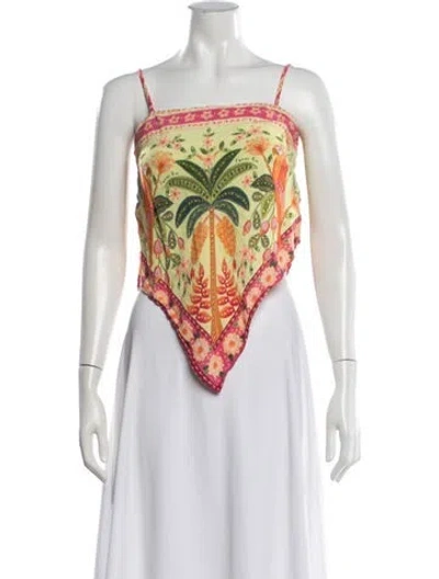 Pre-owned Farm Rio Printed Square Neckline Crop Top In Yellow