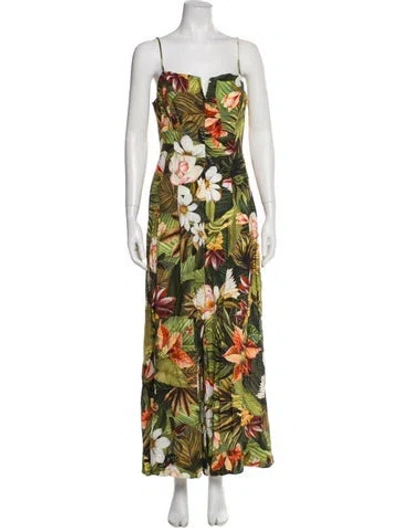 Pre-owned Farm Rio Printed Square Neckline Jumpsuit In Green