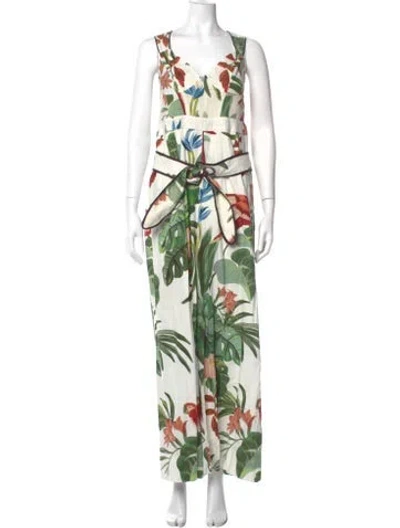 Pre-owned Farm Rio Printed Square Neckline Jumpsuit In Green