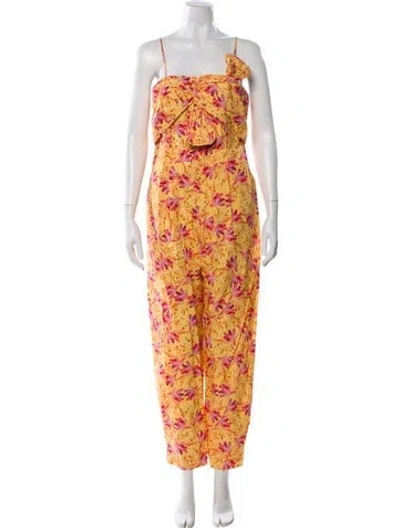 Pre-owned Farm Rio Printed Square Neckline Jumpsuit W/ Tags In Yellow