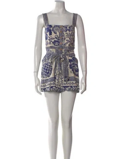 Pre-owned Farm Rio Printed Square Neckline Romper
