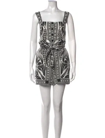Pre-owned Farm Rio Printed Square Neckline Romper In Blue/white