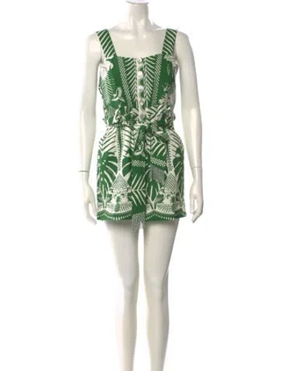 Pre-owned Farm Rio Printed Square Neckline Romper In Green