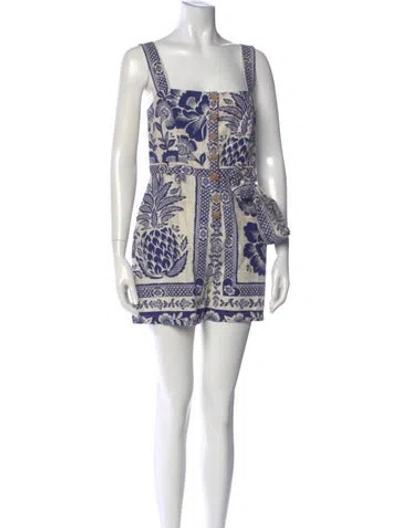 Pre-owned Farm Rio Printed Square Neckline Romper In Multi