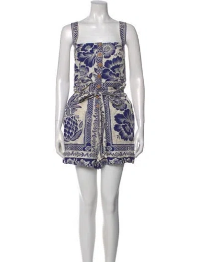 Pre-owned Farm Rio Printed Square Neckline Romper In Multi