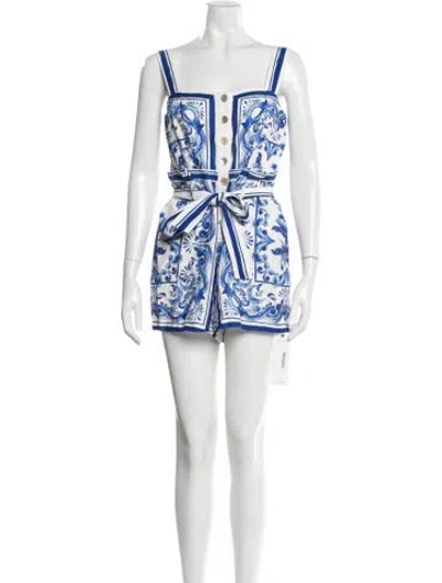 Pre-owned Farm Rio Printed Square Neckline Romper In Multi