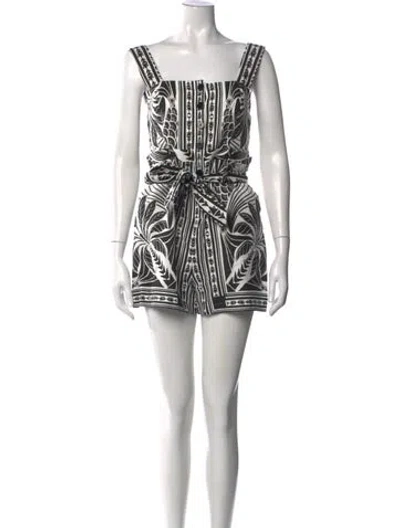 Pre-owned Farm Rio Printed Square Neckline Romper W/ Tags In Blue