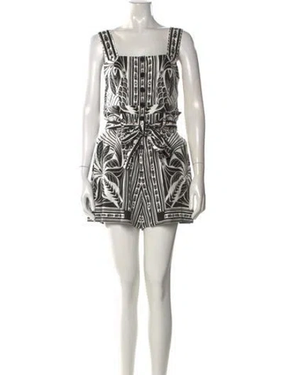Pre-owned Farm Rio Printed Square Neckline Romper W/ Tags In Green
