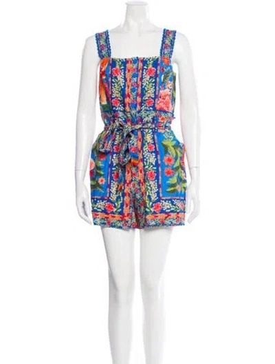 Pre-owned Farm Rio Printed Square Neckline Romper W/ Tags In Neutral