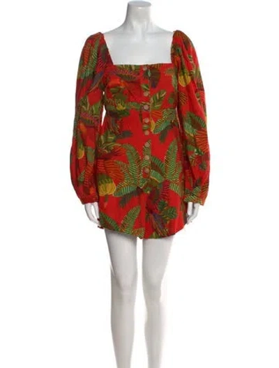 Pre-owned Farm Rio Printed Square Neckline Romper W/ Tags In Red