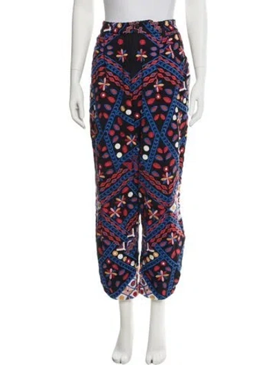 Pre-owned Farm Rio Printed Straight Leg Pants In Blue