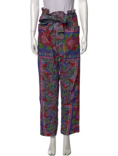 Pre-owned Farm Rio Printed Straight Leg Pants In Blue