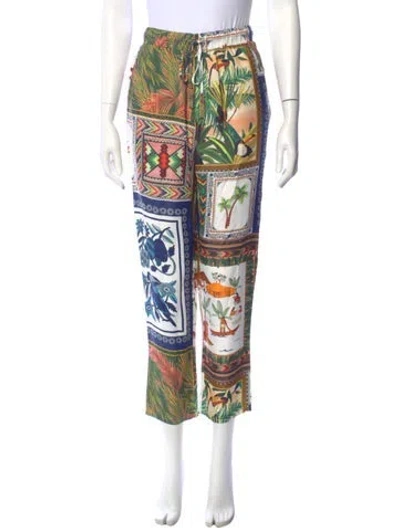 Pre-owned Farm Rio Printed Straight Leg Pants In Green