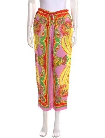 Pre-owned Farm Rio Printed Straight Leg Pants In Pink