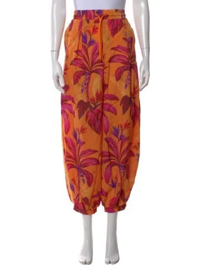 Pre-owned Farm Rio Printed Straight Leg Pants In Pink