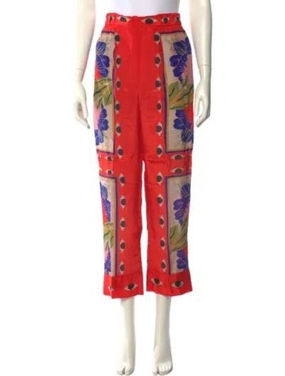 Pre-owned Farm Rio Printed Straight Leg Pants In Red