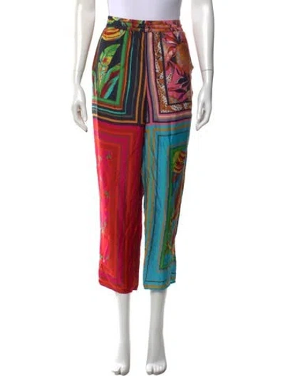Pre-owned Farm Rio Printed Straight Leg Pants In Red