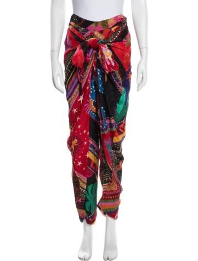 Pre-owned Farm Rio Printed Straight Leg Pants In Red