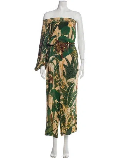 Pre-owned Farm Rio Printed Strapless Jumpsuit In Green