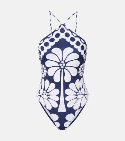 Farm Rio Printed Swimsuit In Blue
